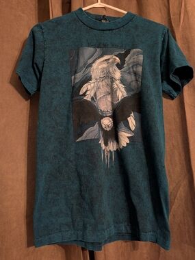 Vintage Teal Blue Eagle Graphic Short-Sleeve Tee